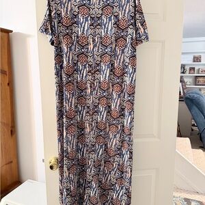 A Classy Chic Boutique Blue and Orange Midi Dress